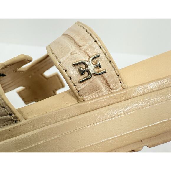 Sam Edelman Valeri Croc Embossed Leather Slide Sandals Beige Women’s Size 8M - Picture 7 of 12